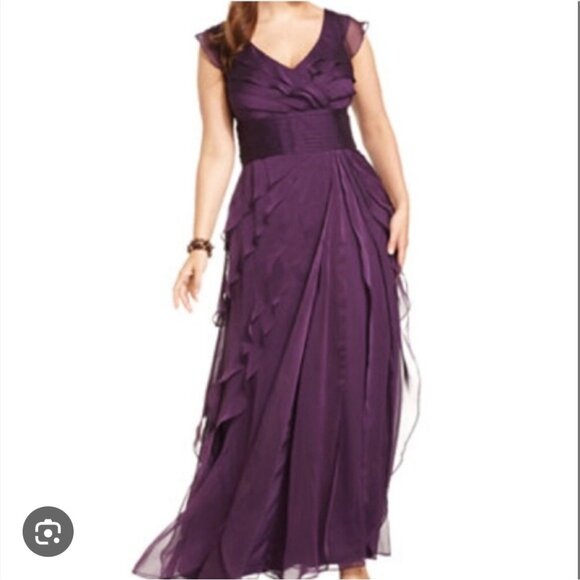 Never Worn Adrianna Papell Purple/Plum Tiered Ruffe Gown Floor Length Dress - Picture 1 of 5